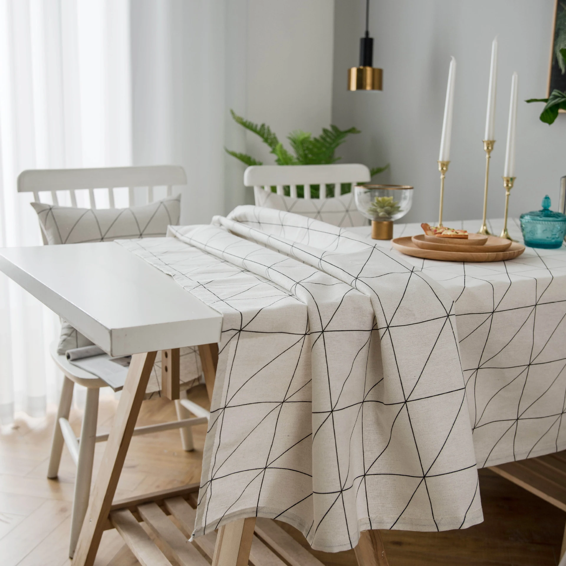 

Simple Linellae Design Printed Table Cloth Soft Dinner Tea End Table Cover For Dustproof Home Decor White Black Tablecloth