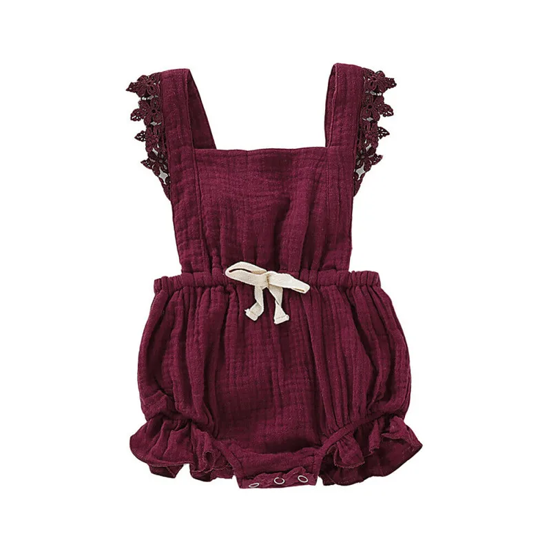 

Newborn Baby Girls clothes bow Ruffle cotton Backless Bodysuit sleeveless kids Toddler square collar lovely Jumpsuit one pieces