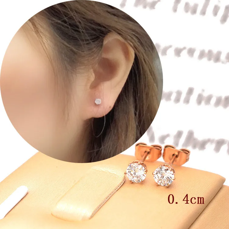 

New fashion crystal design CZ titanium steel couple earrings delicate rose gold earrings girls jewelry love gift