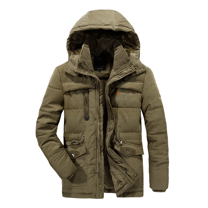 Зимняя мужская куртка толстая теплая парка с меховым капюшоном флисовая