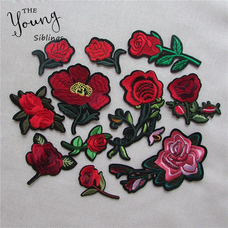 Горячее предложение! Новые нашивки с вышитыми розами и железными нашивками для