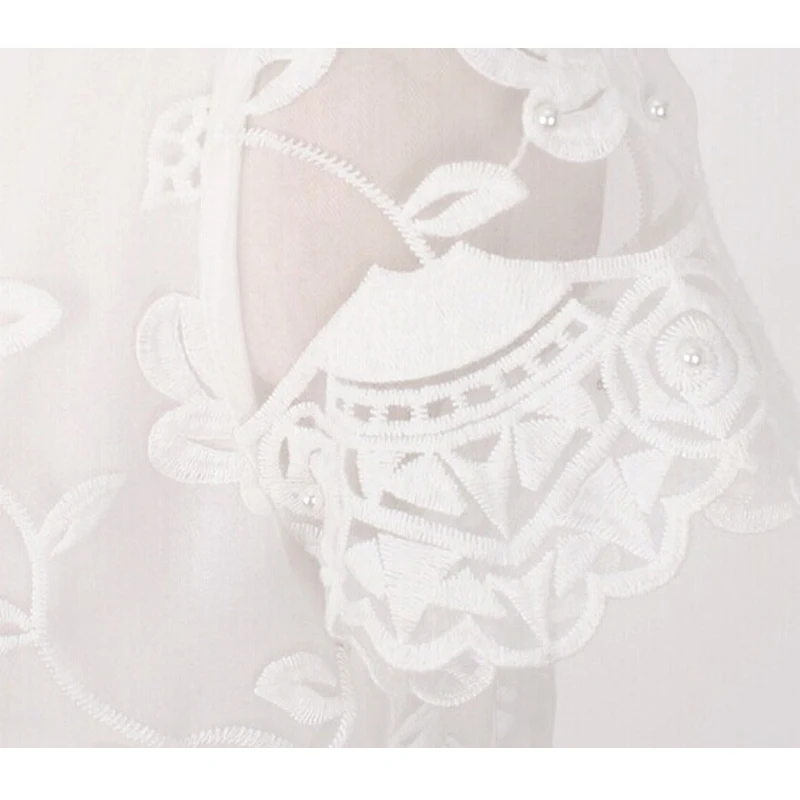 Элегантная женская блузка летняя шифоновая рубашка из органзы с жемчужной