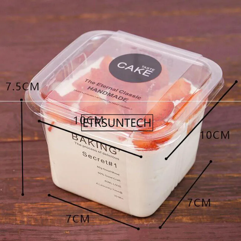 Прозрачная квадратная пластиковая коробка для торта мусса капкейков с крышкой