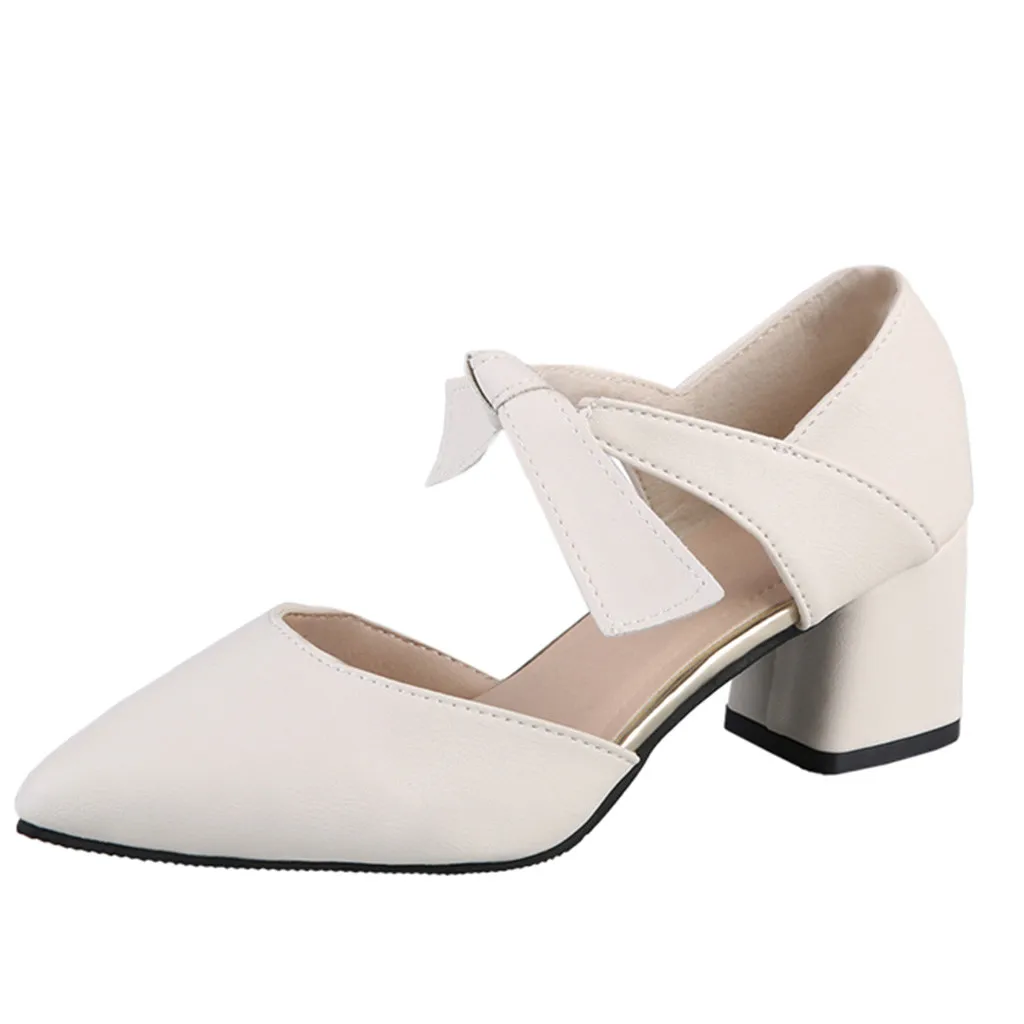 Женская Повседневная обувь chaussures femme однотонная на толстом каблуке с острым