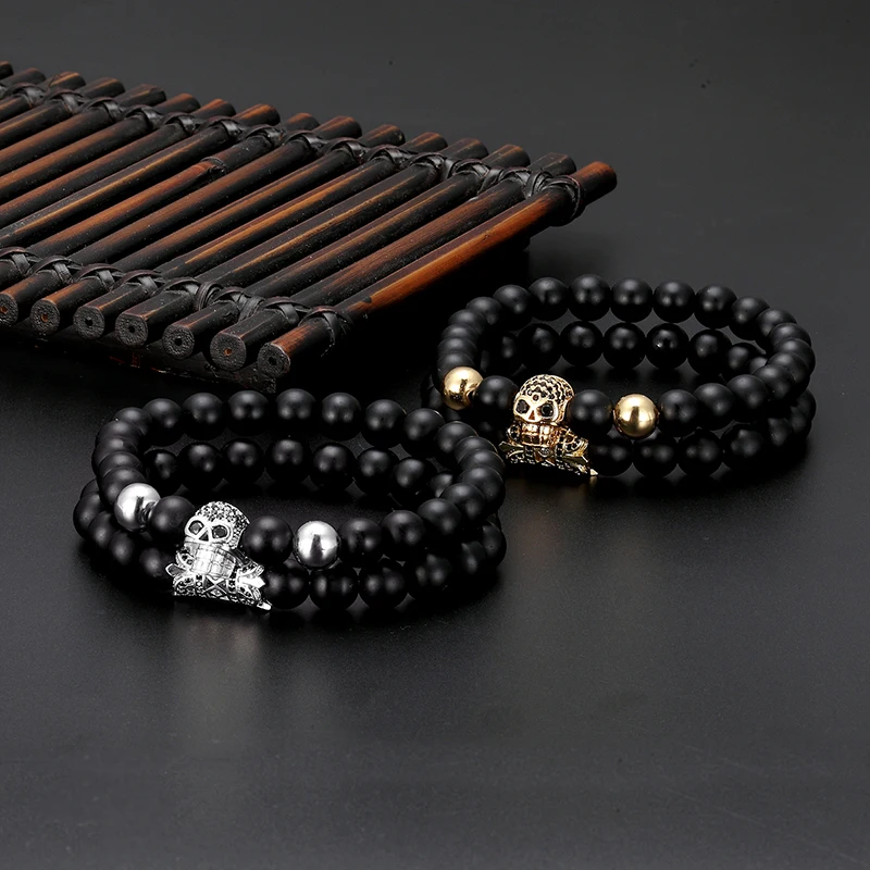 Браслет с микро инкрустированным цирконием в виде черепа для мужчин и женщин