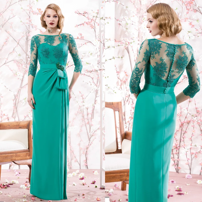 Vestidos De Madre изумрудно-зеленое платье для матери невесты прозрачные симметричные Аппликации из кружев вечерние платья платье для мамы