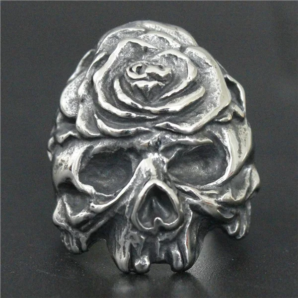 Размер от 8 до 13 Крутое кольцо с черепом зомби розой из нержавеющей стали 316L