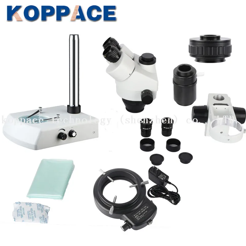 KOPPACE 3.5X-90X тринокулярный микроскоп, 144 светодиодный кольцевой светильник, микроскоп для ремонта мобильных телефонов, WF10X/20 окуляров, 0.5X/2.0X объектив