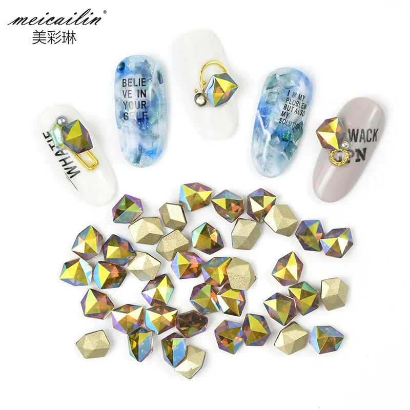 

Top quality 100pcs AB Irregular Crystal 3D Strass Nail Art Decoration rhinestones Gold Non FlatBack Rhinestones DIY Glitter Gems