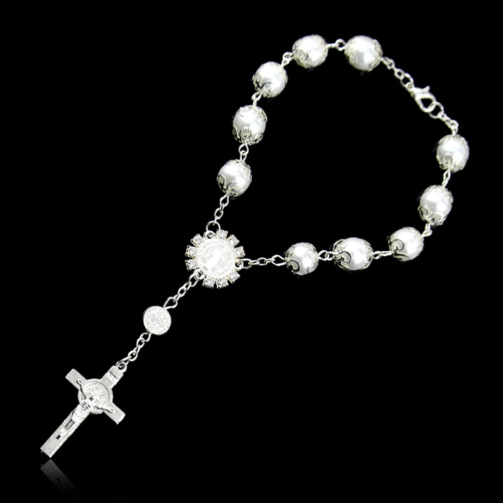 10 мм модный католический Розарий из бисера крест браслет с подвеской