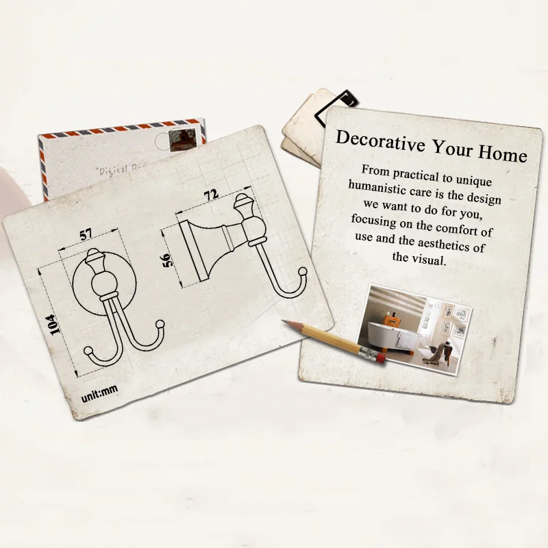 

Antique Double Bathroom Hook Black Brass Wall Mounted Vintage Coat Hook Decorative Bronze Bathtowel Clothes Holder for Towel Key