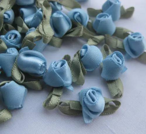 BLUE UPick 50 шт. 3/" Мини Искусственные цветы необычные ленты цветы розы Аппликации Свадебное шитье орнамент - Цвет: BLUE