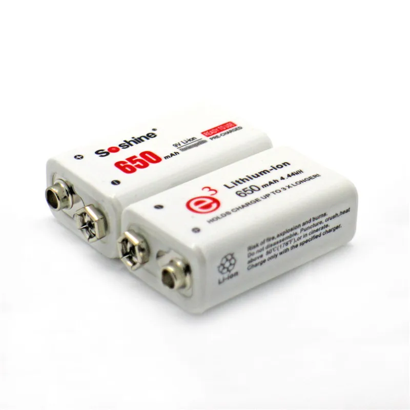 2 шт./компл. Soshine 9V 6F22 650mAh литий ионная аккумуляторная батарея + универсальное 9v AA AAA