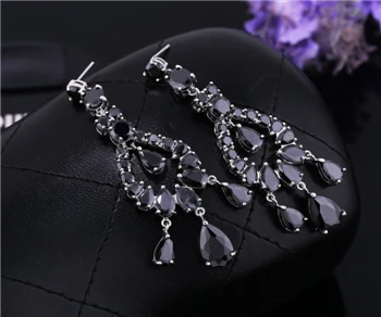 J store 6 цветов Розовый Красный фианит модная свисающая серьга винтажные большие серьги для женщин вечерние/свадебные brincos JJ10094 - Окраска металла: Black