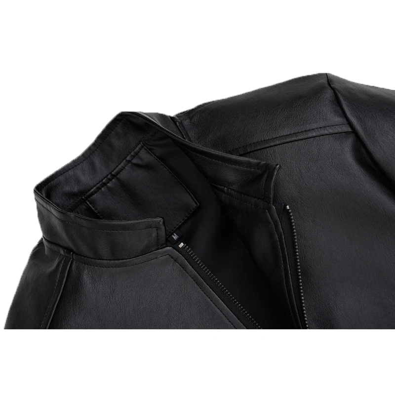 Мужская кожаная куртка с воротником-стойкой из искусственной кожи мотоциклетная