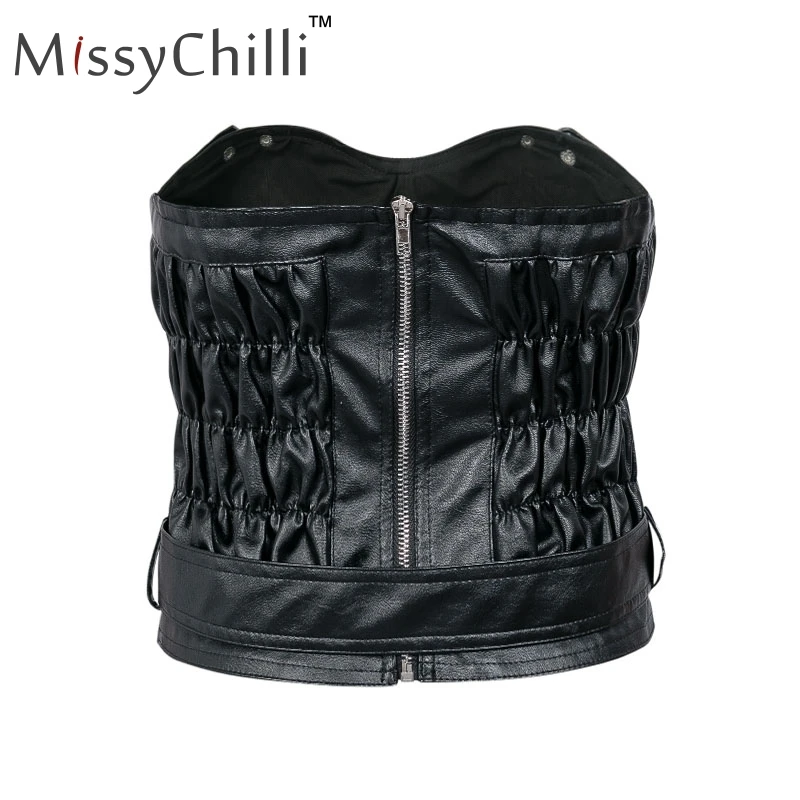 Женские топы MissyChilli из искусственной кожи с ремнем, на молнии, с открытыми плечами, Летний стиль, майка, женская уличная одежда, сексуальный укороченный топ, Майки