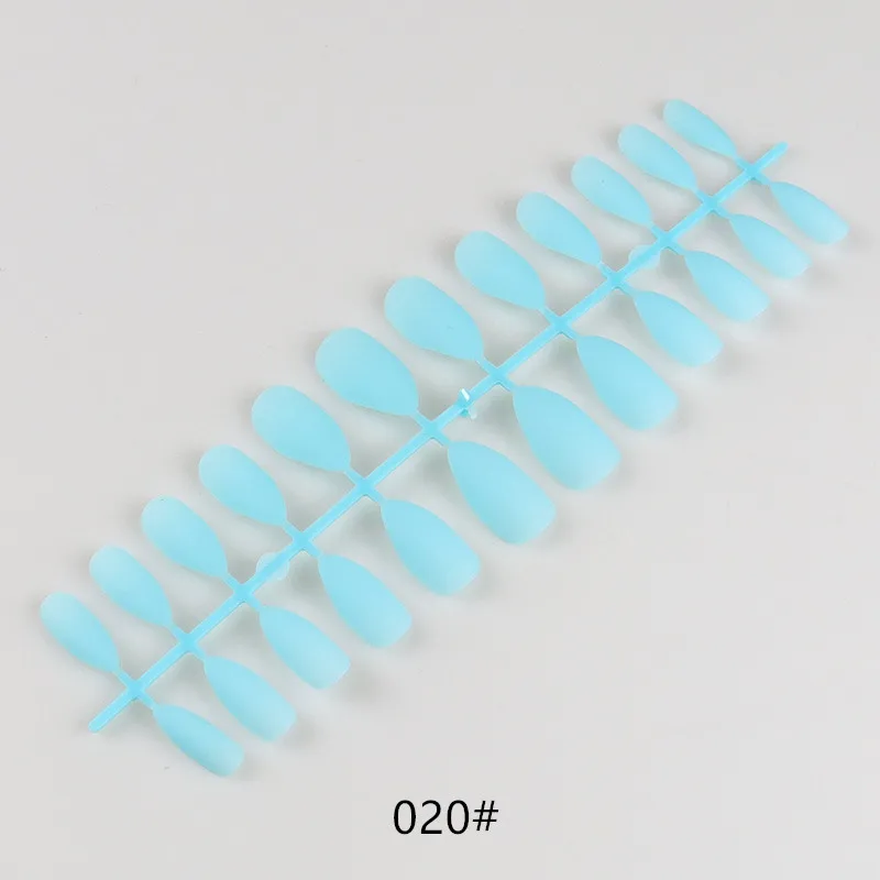 020 Blue Matte Artificial Nails Full Cover Fake Nails 24Pcs Candy Nail For Extension Manicure Art Acrylic Stiletto Nail Tip Beauty - Цвет: 020