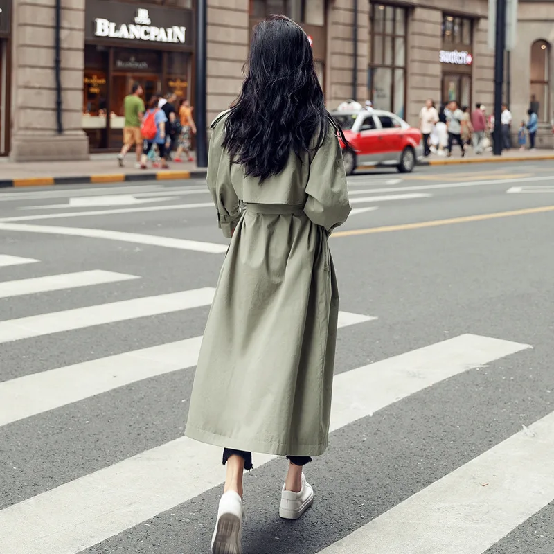 New Korean Double-breasted X-long Trench Loose Clothing Outerwear High Quality Solid Color Casual Coats