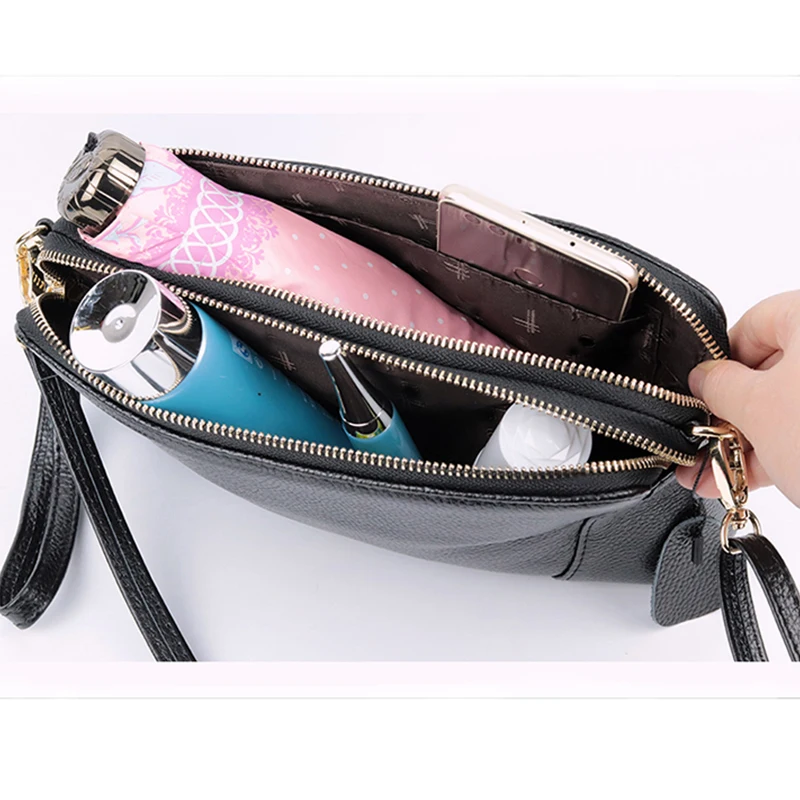 COMFORSKIN Premium Cowhide Double Zipper Messenger Bags 2021 New Arrivals European And American Geometric Ladies Cross-body Bags
