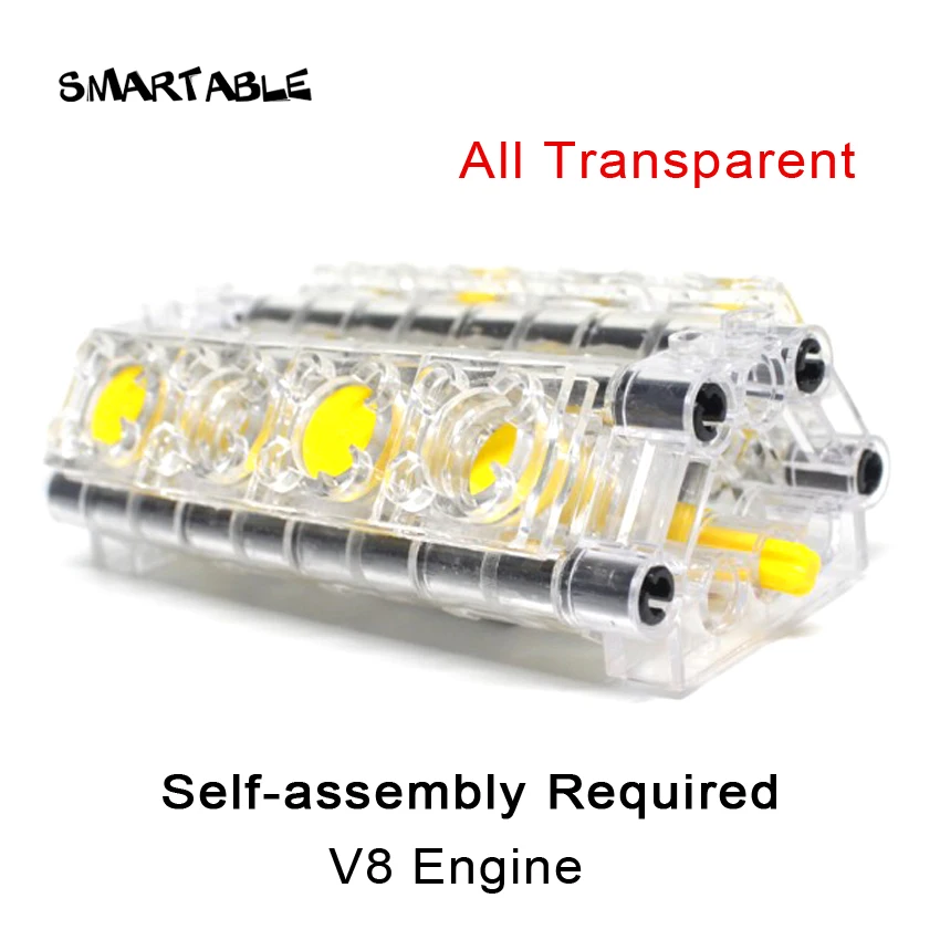Smartable высокотехнологичный V8 двигатель прозрачные строительные блоки MOC часть