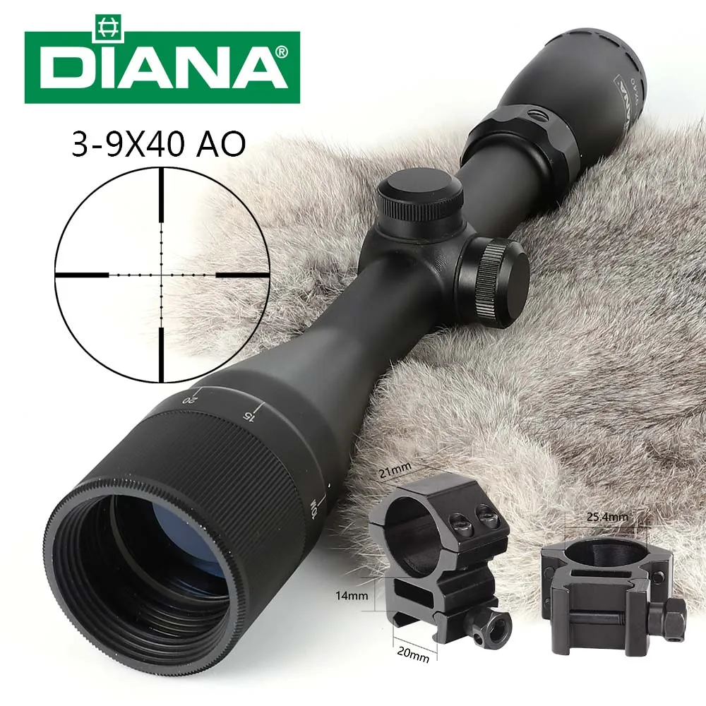 Scope and 20mm Rings Тактический Диана 3-9X40 AO Riflescope одна трубка Mil точка сетка оптический прицел охотничий прицел - Цвет: Scope and 20mm Rings