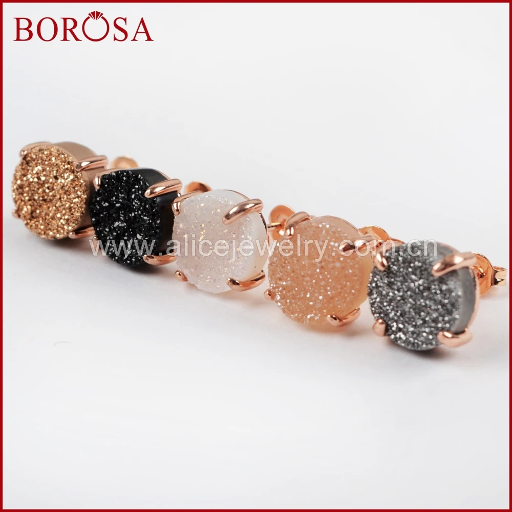 Серьги гвоздики BOROSA ZG0132 женские круглые из титана 10 мм|druzy stud earrings|stud earringsstud earrings
