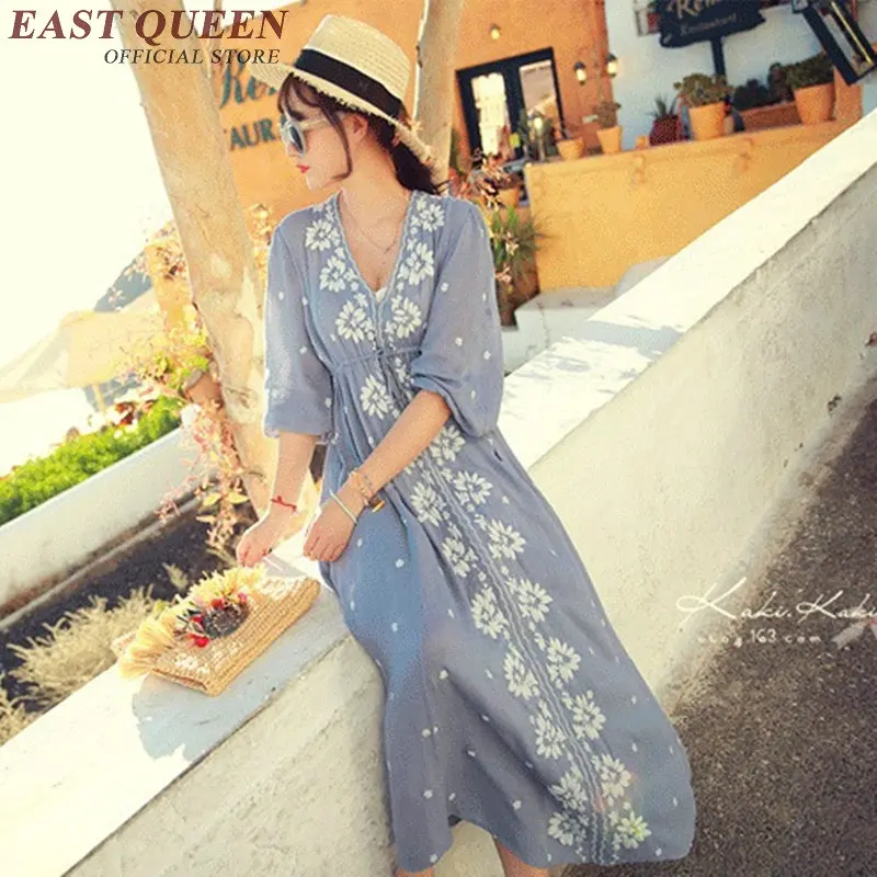 Винтажное мексиканское платье Этническая одежда в стиле бохо с вышивкой