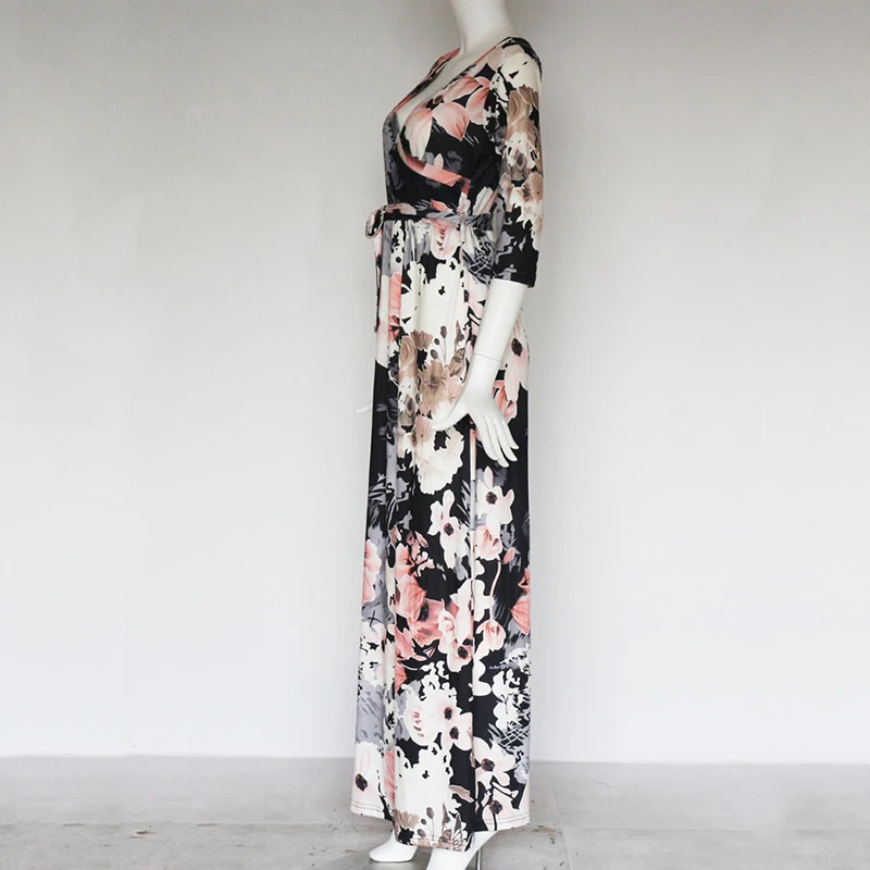Boho Цветочный Принт летние пляжные женские длинные платья сексуальные глубокий