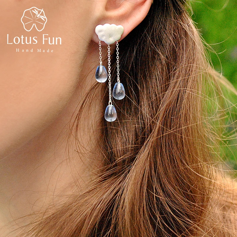 Lotus Fun, настоящее 925 пробы, серебряные серьги-капли, натуральные ювелирные изделия ручной работы, этнические длинные висячие серьги с кисточками для женщин