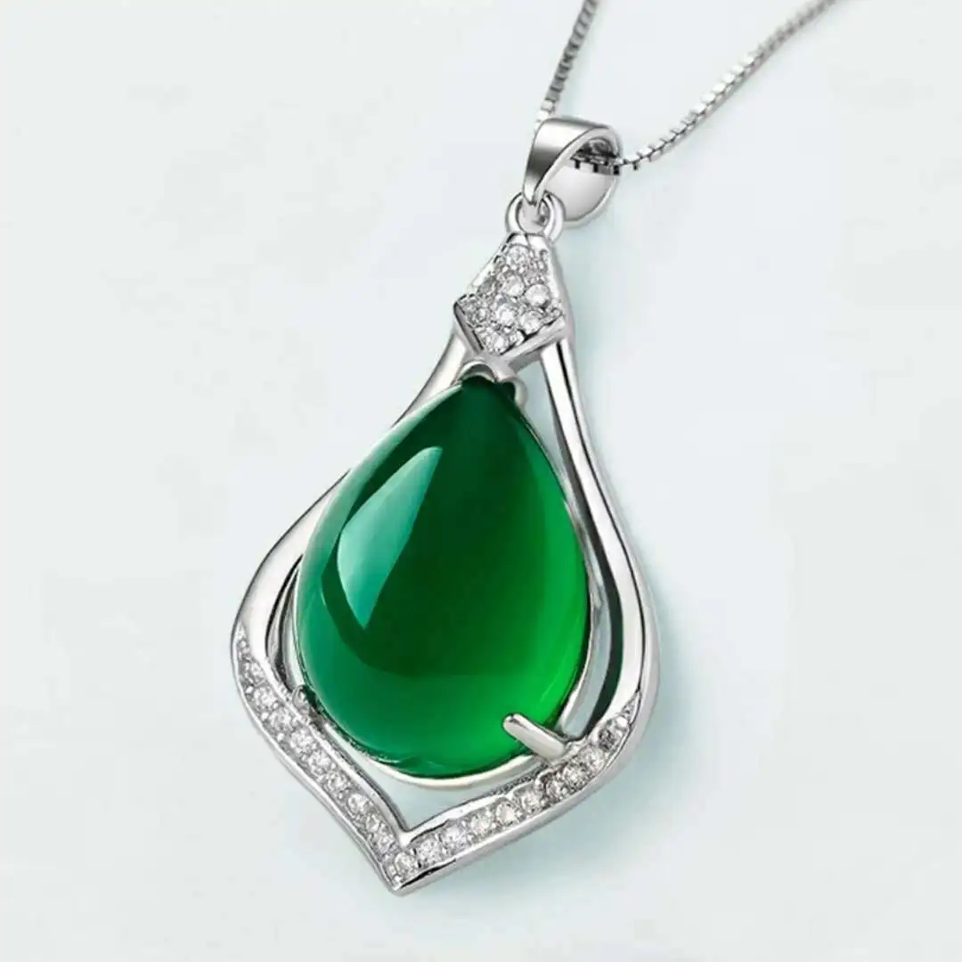 

S925 necklace Silver Color Jade Pendant For Women Gemstone Clavicle Emerald peridot Jewelry 925 Necklace Bizuteria pendants