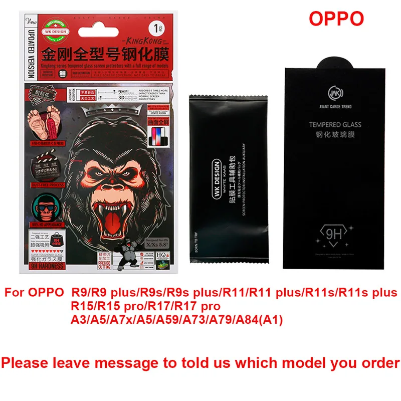 For Oppo WK 10 шт./лот 10D изогнутые закаленное стекло экран протектор для iPhone 6 6S 7 8 Plus X XR XS Max huawei Xiaomi Vivo Oppo - Цвет: For Oppo