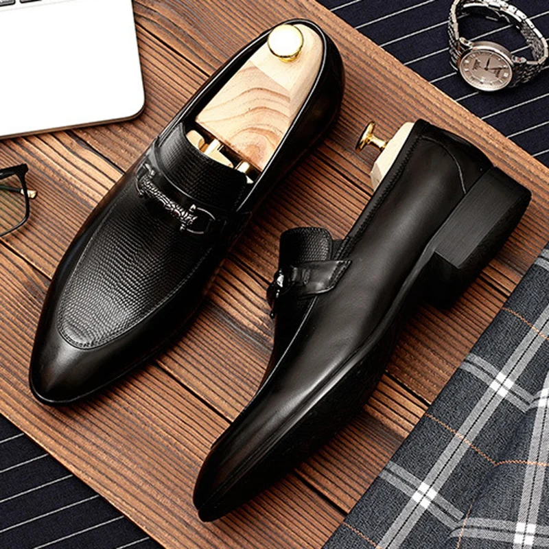 Итальянские мужские слипоны с острым носком повседневная обувь из натуральной