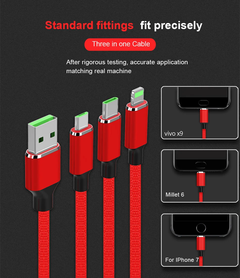 NOHON 3 в 1 USB кабель для быстрой зарядки 8 Pin для iPhone X 8 7 XS MAX XR Micro usb type C для samsung Xiaomi 8 huawei зарядный шнур