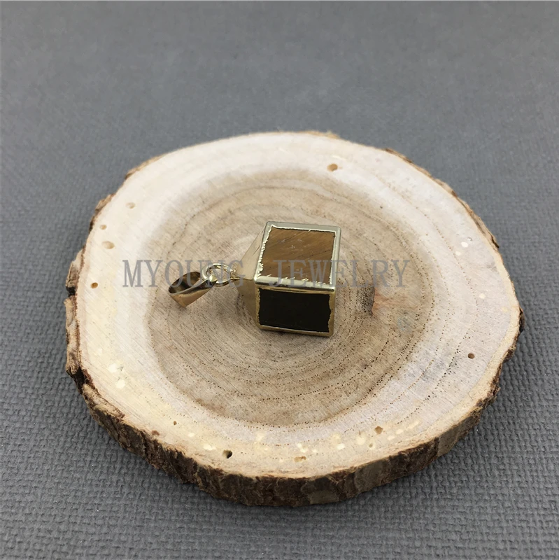 MY1221 куб тигровый глаз кулон золотые края и залог для ожерелья ювелирные изделия |