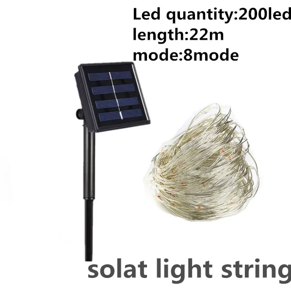 solar light 22m Светильник на солнечной батарее 10 м 20 м 100 светодиодный Сказочный светильник с серебряной проволокой для помещений и улицы Водонепроницаемый светодиодный светильник для сада семейные вечерние и рождественские шары - Испускаемый цвет: solar light 22m