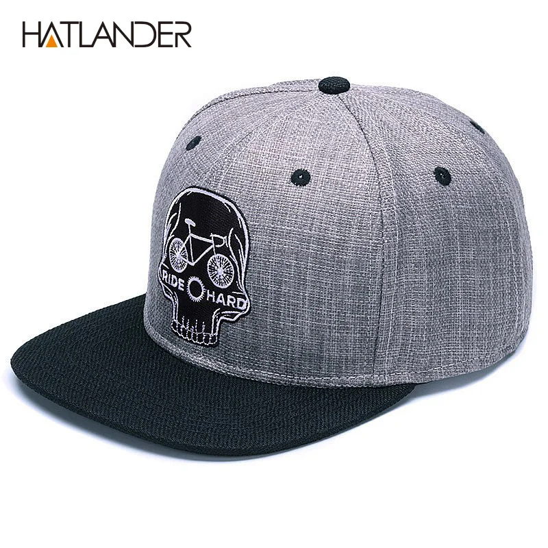 Grey Black HATLANDER, оригинальная бейсболка, Мужская бейсболка, брендовая, вышивка, Череп, крутая, хип-хоп кепка, 6 панелей, кость, лен, скелет, спортивные шапки - Цвет: Grey Black