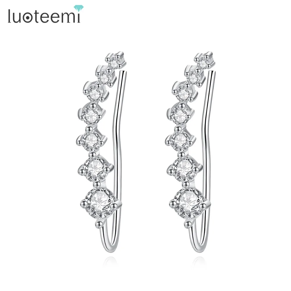 LUOTEEMI, фирменный дизайн, серьги-гвоздики на крючках для женщин, для свиданий, вечерние, блестящие, круглые, CZ, маленькие подвески, два цвета, Ультрамодный Рождественский подарок