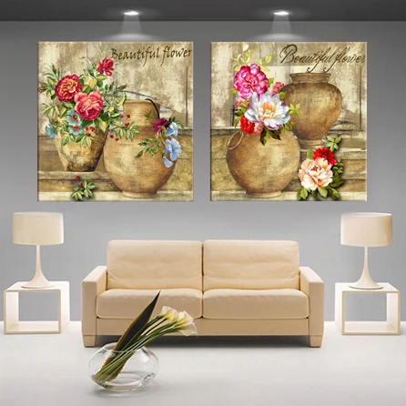 2 шт. Павлин птица цветок украшение стены Искусство картина маслом Картинки на