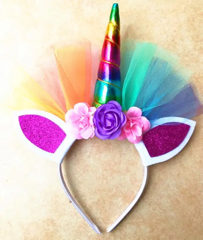 Рождественские ободки волшебная Радужная Голова Единорога головная повязка для