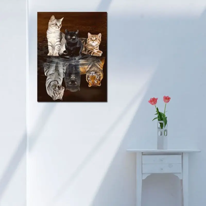 Отражение кошка DIY 5D полная дрель алмазная живопись вышивка крестиком набор Стразы домашний Декор Ремесло