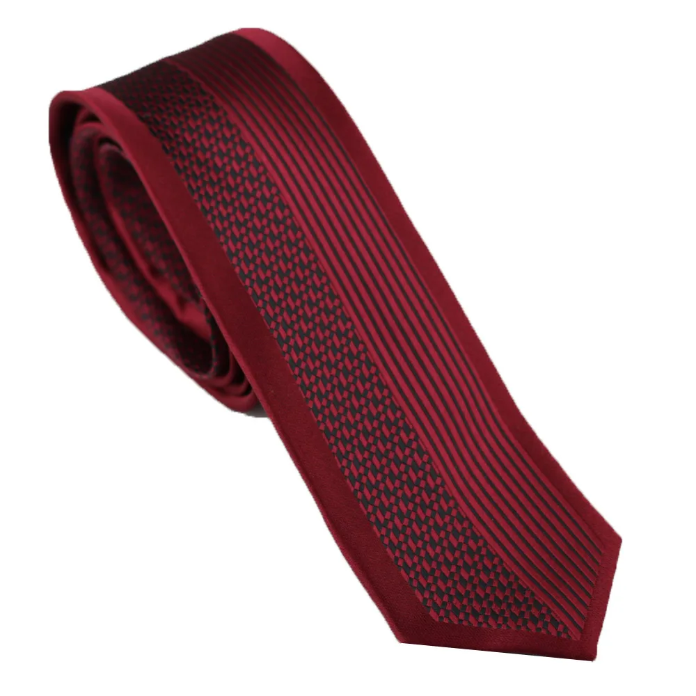 Мужские галстуки тонкий бордовый красный с черной клеткой полосатый галстук из