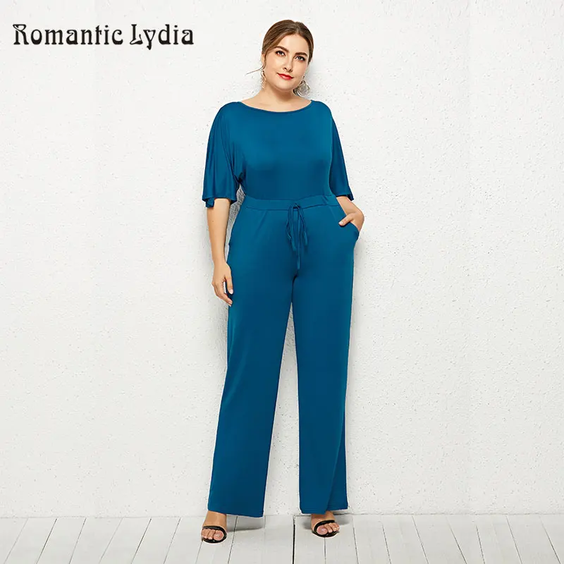 Plus Size Elegant Casual Jumpsuit Women 2018 Autumn Winter Ruffle Sleeve Long With Sashes | Женская одежда
