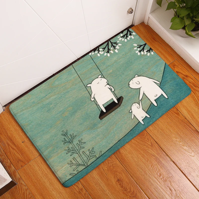Приветственный напольный коврик с принтом белого и кролика фланелевый ковер для