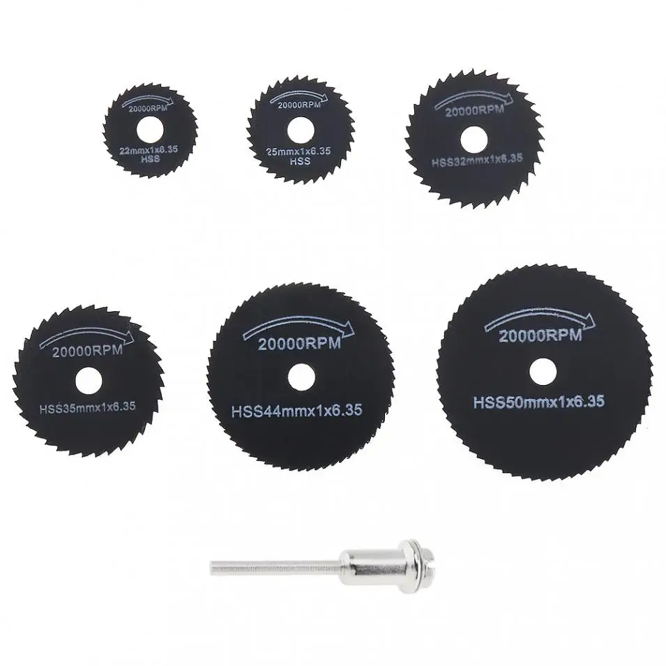 

6pcs/lot Mini HSS Circular Saw Blade Cutting Discs Rotary Metal Cutter Power Tool Kit with Connecting Shank Drill Mandrel