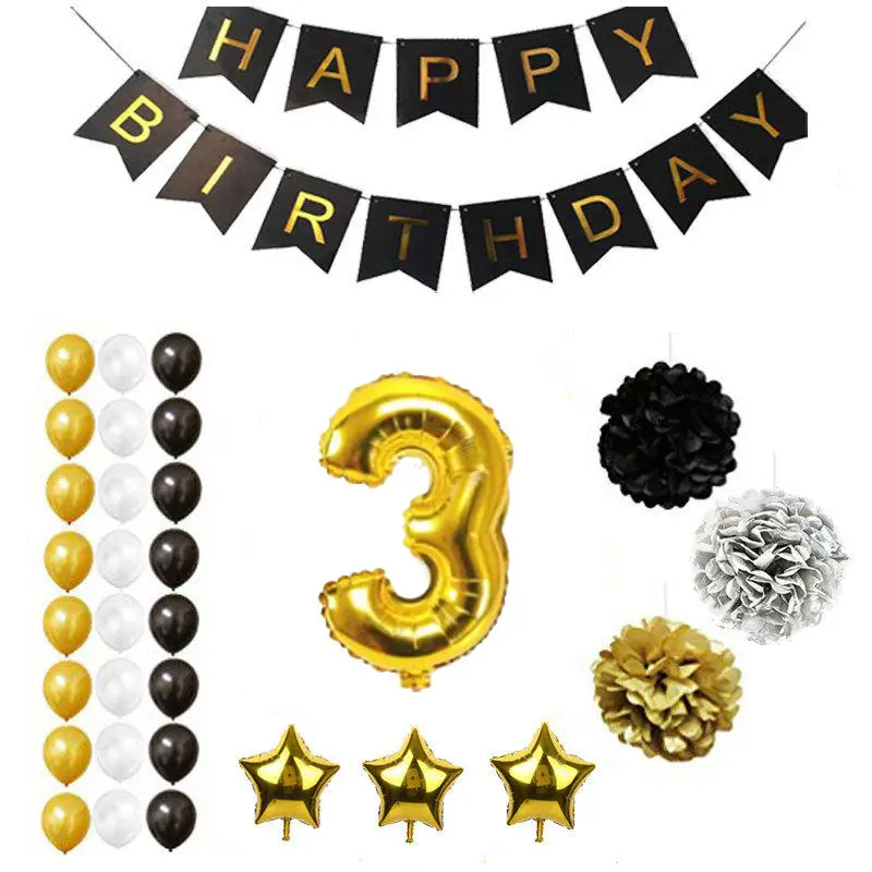 3rd День рождения украшения комплект для детей с днем баннер воздушные шары Фольга