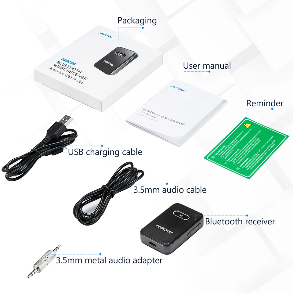 Mpow BH182 Bluetooth адаптер Bluetooth 4,0 приемник Поддержка TF карты с 8H воспроизведения шумоподавления микрофон громкой связи для автомобильного аудио