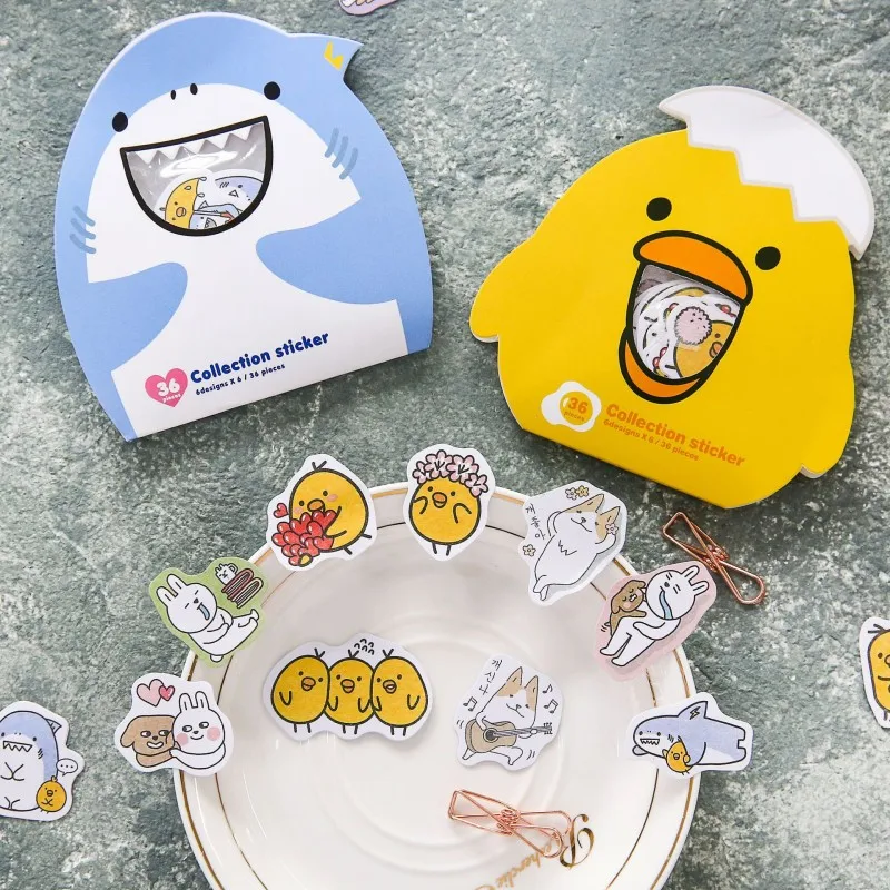 36 шт./пакет мультфильм животных акула курица бумажная наклейка для творчества