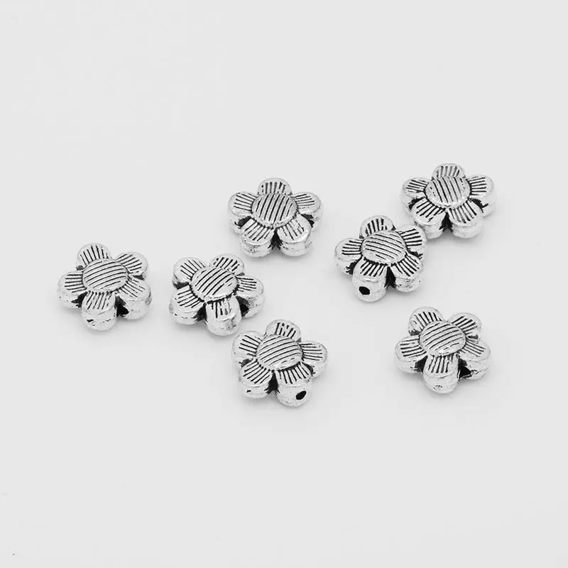 

10mm Plum Shaped Tibetan Flower Beads, 50pcs/lot, Silver Tone Alloy Spacer Beads Findings For Jewelry DIY-10036956