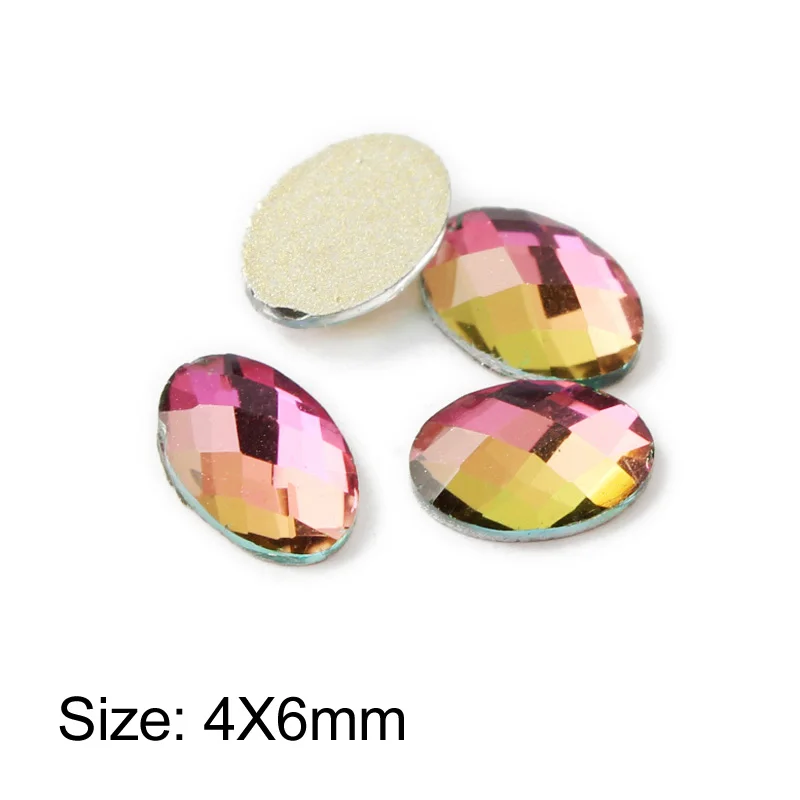 Oval 4X6mm Горячая Распродажа, 3D Стразы для дизайна ногтей, радужные необычные стеклянные хрустальные камни для рукоделия, художественное оформление ногтей - Цвет: Oval 4X6mm