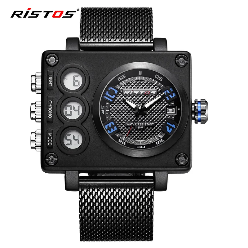 RISTOS мужские модные наручные часы Relojes Masculino Топ многофункциональный хронограф